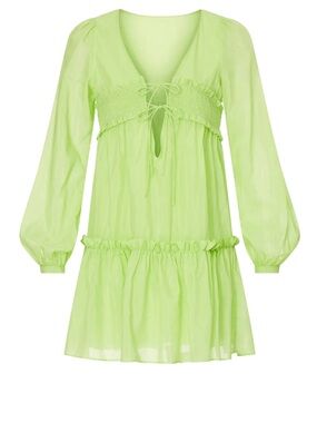 NICHOLAS Neon Lime Babydoll Mini Dress Boho Fairycore